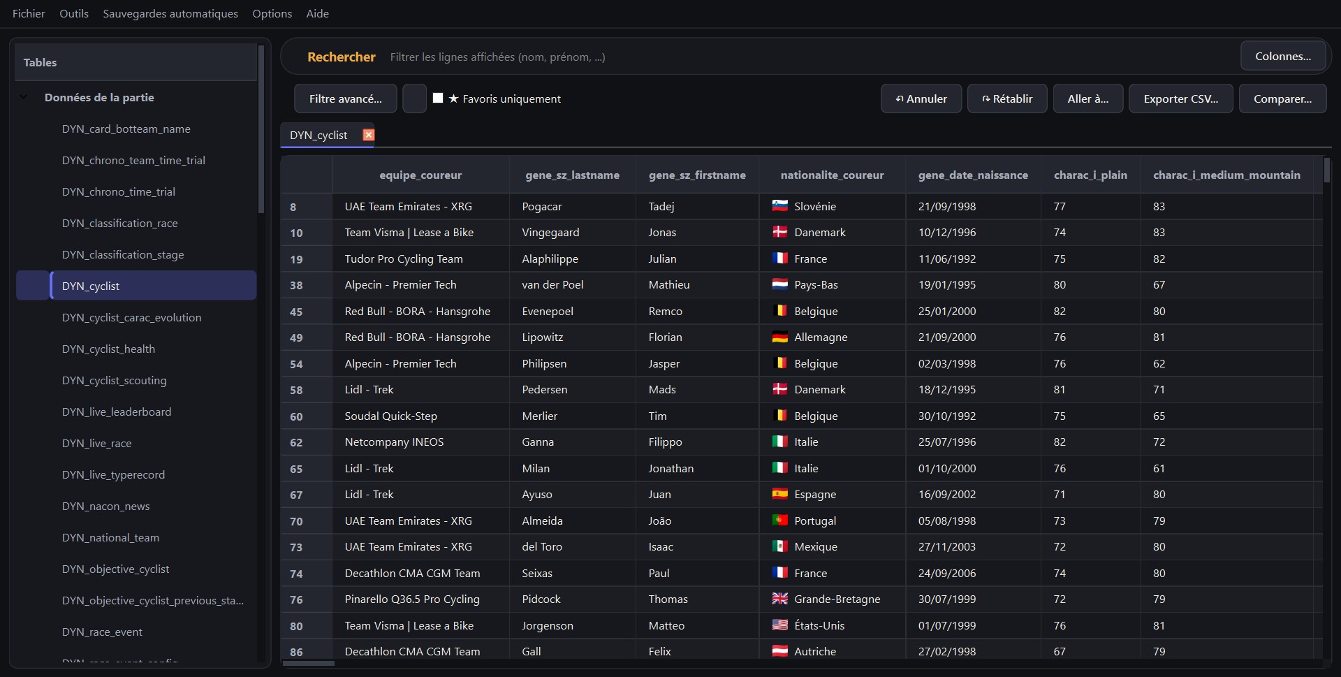 TDF Database Editor — Aperçu de l'application